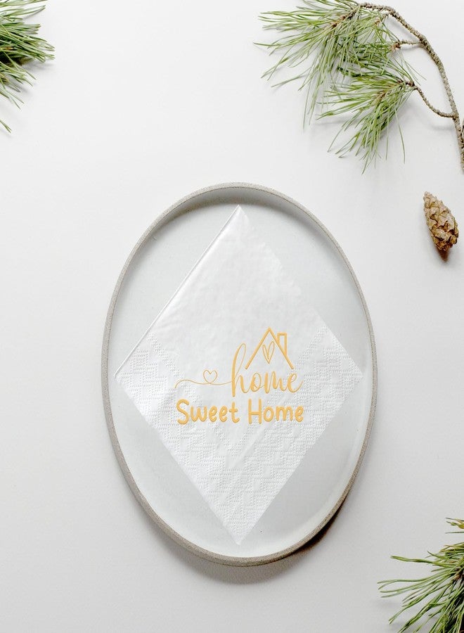 ZLPDS Home Sweet Home Paper Napkins Gold Foil and White Housewarming Cocktail Napkins 50 Pack New House/Welcome Back/Family Home Theme Party Decorations Supplies Bar Beverage Towel Napkins 3 Ply - Image 4